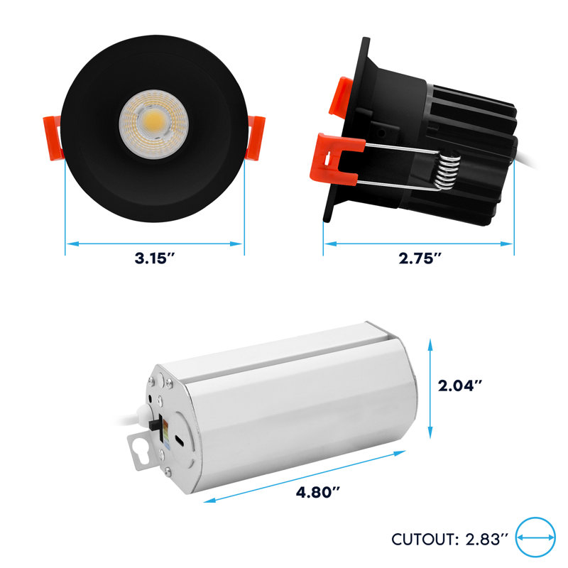 Luxrite 2 po Éclairage à DEL sans lumière régressé avec garniture ronde blanche interchangeable étroite, 5CCT, CRI90, 8W, 600LM, faisceau 60 °, à intensité variable, paquet de 4