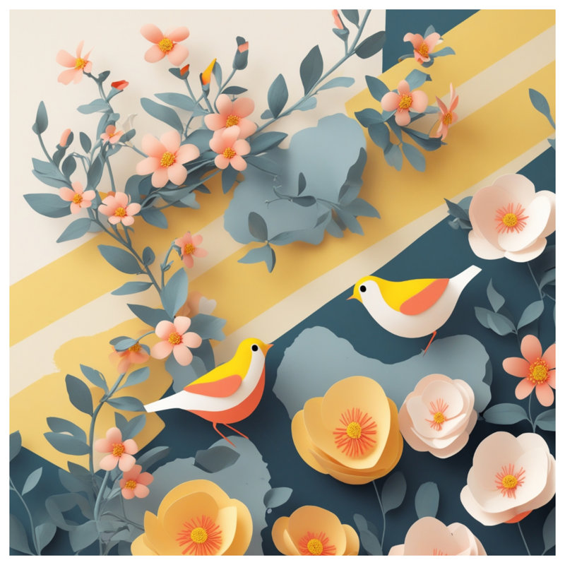 Toile tendue jaune avec oiseaux jaunes et fleurs en plusieurs tailles, 20 po x 24 po