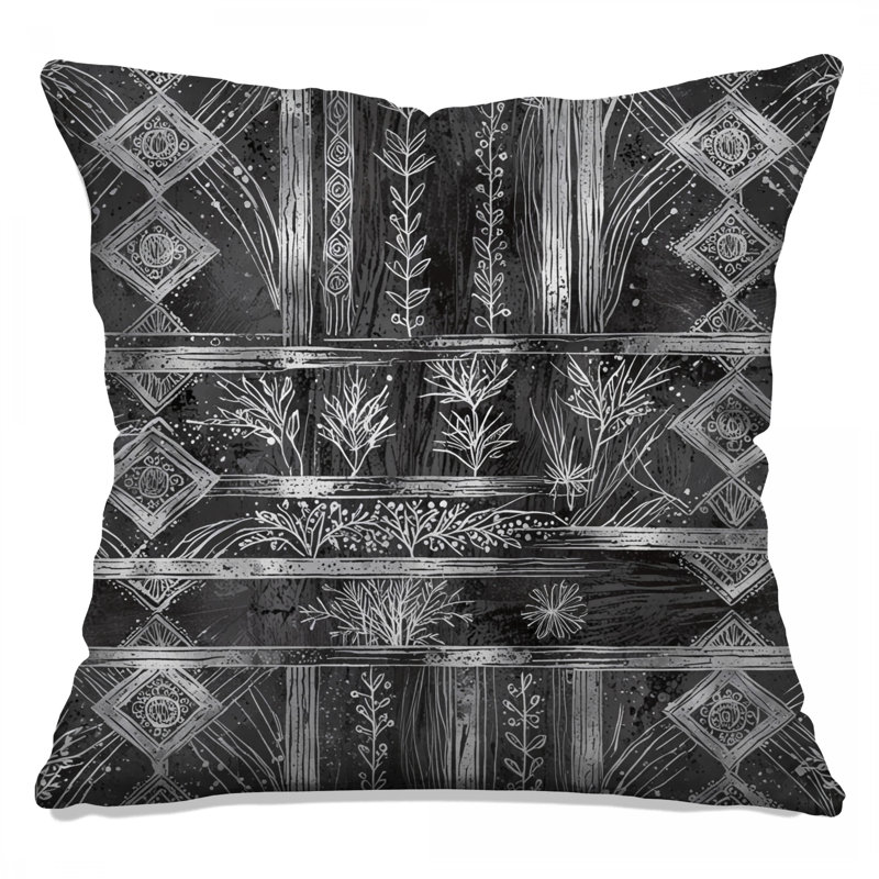 Black White Botanical Pattern Double Sided Throw Pillows, 18 x 18 inches
