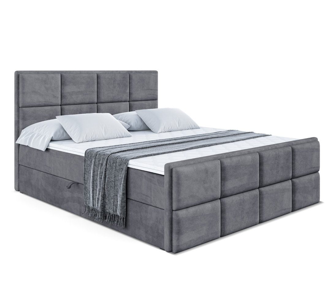 Boxspringbett mit H4 Multipocket-Matratze, Bettkasten und Topper