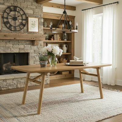 71" Modern Farmhouse Dining Table with Curved Edge and Solid Wood Top For Kitchen Dining Room