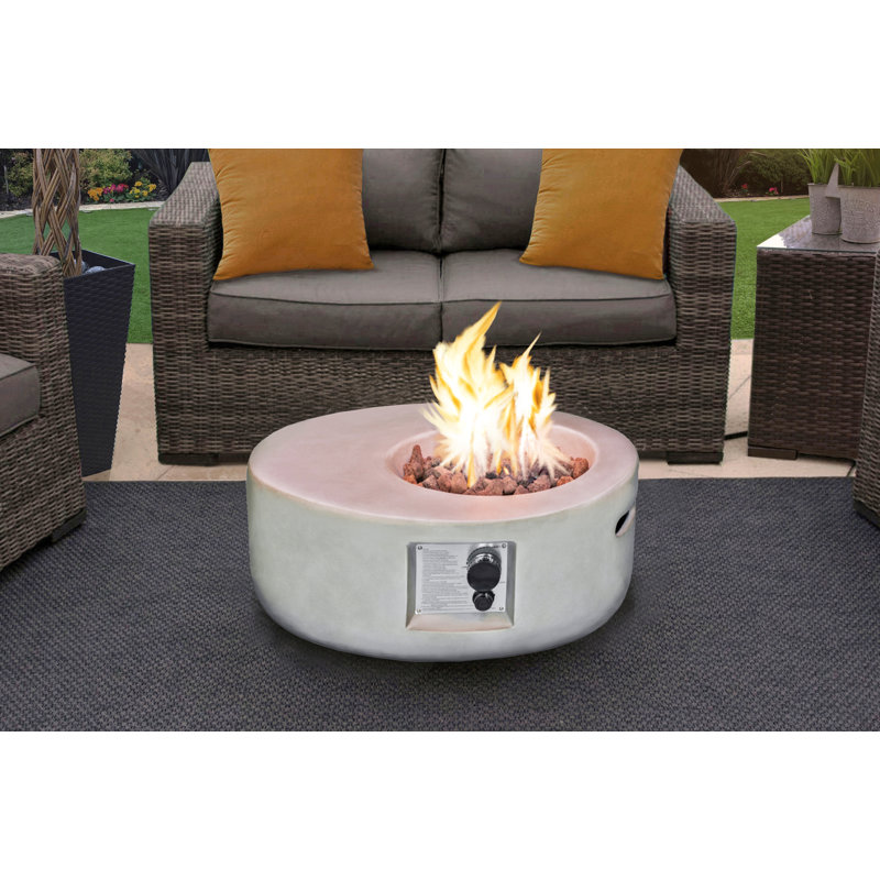 Verlie Polyresin Propane Fire Pit, Light Grey