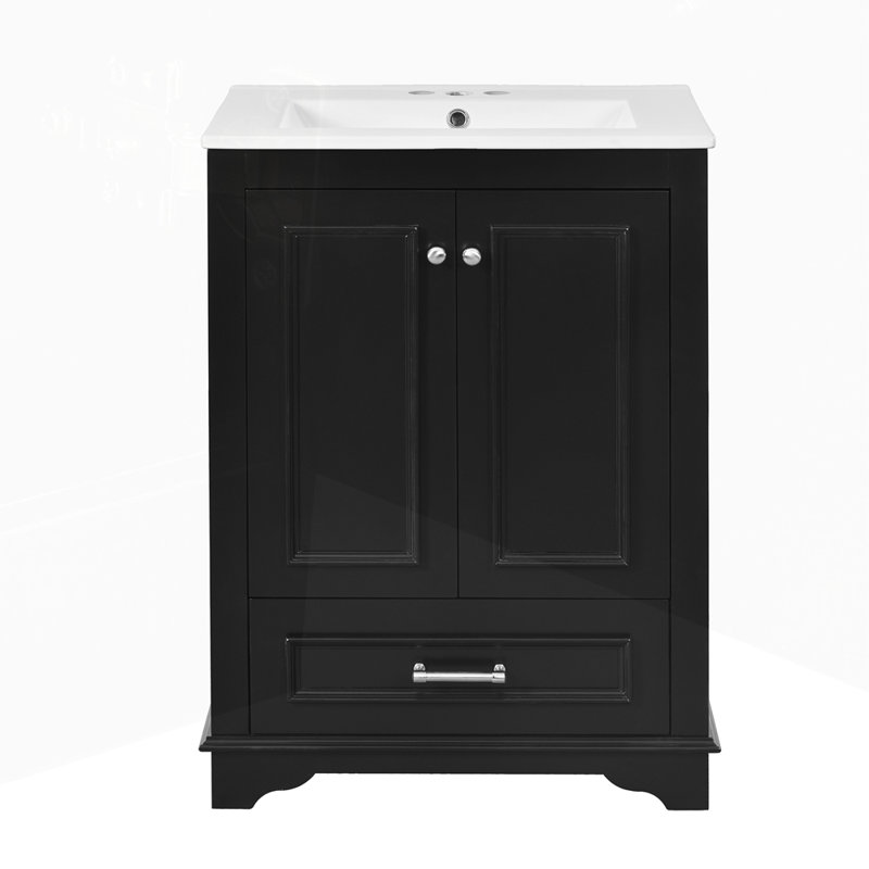 Ensemble de meuble-lavabo avec lavabo en céramique, Noir, noir, noir, noir