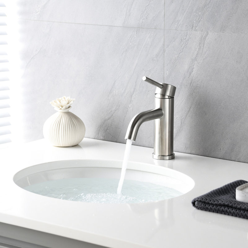 6.4" High Single Hole Bathroom Faucet In Brushed Nickel Stainless Steel, Aerated Waterfall Stream, Single Operation, Installation, Spot-, Modern For Home Use Faucet, Precision, Residential