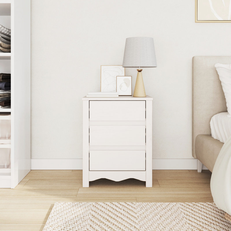 45cm W Solid Wood Bedside Table, White