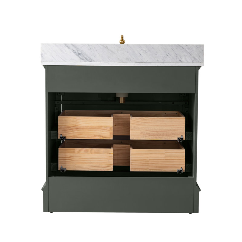 Ensemble de meuble-lavabo simple 36 po Fiona, Vert rétro / or brossé