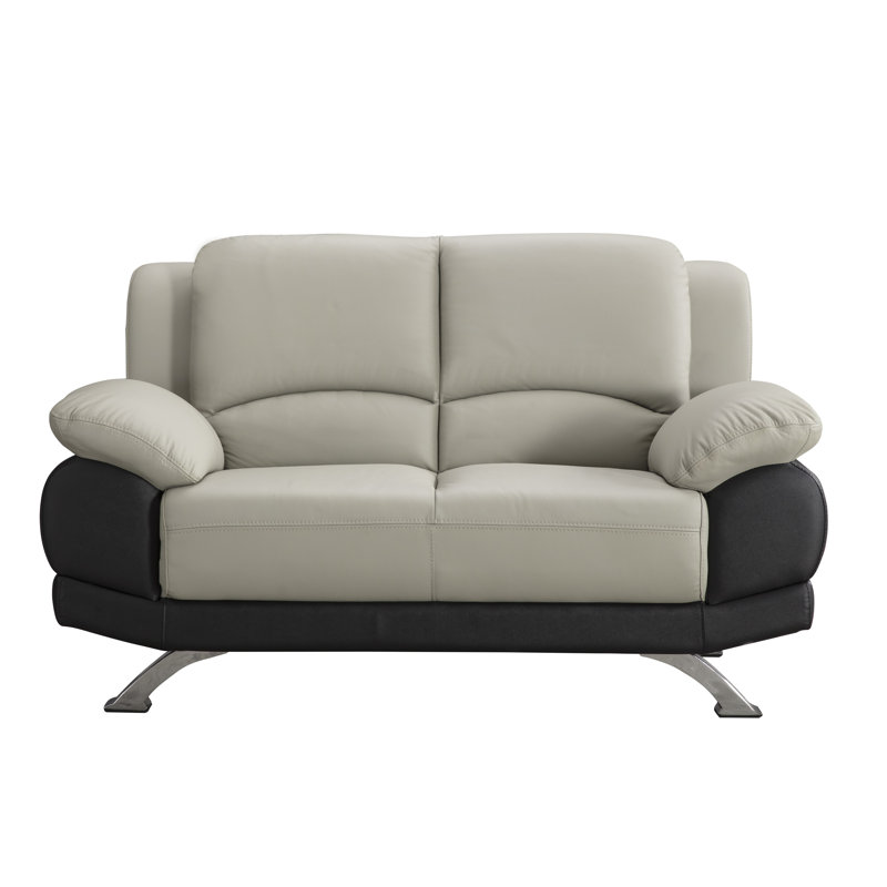 Causeuse 60 po avec accoudoirs coussinés, Cuir gris / noir assorti