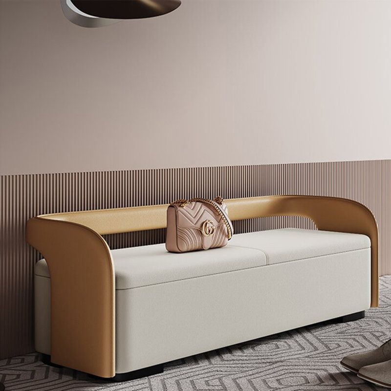 Banc de rangement rembourré en similicuir Ousman, Orange/Crème