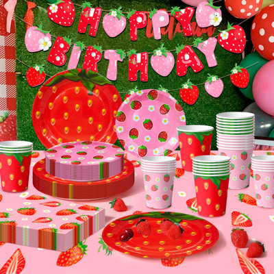 Articles de fête d'anniversaire Strawberry, ensemble de vaisselle Strawberry Party