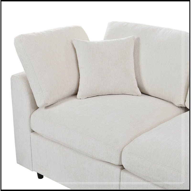 Chenille Kring avec cadre en bois et coussin décoratif, Beige