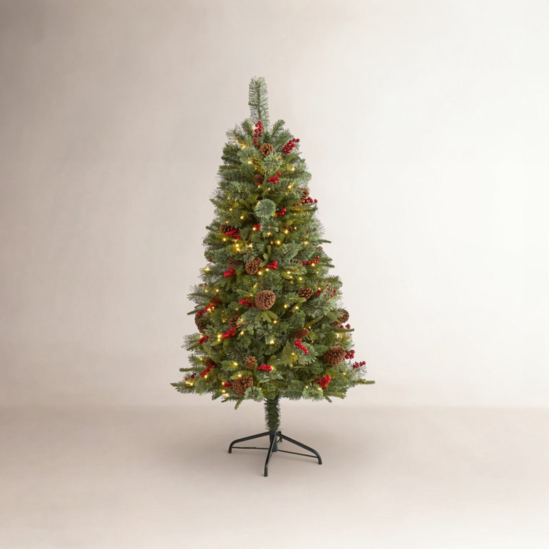 Arbre de Noël artificiel pin vert avec lumières claires/blanches, H 5 pi