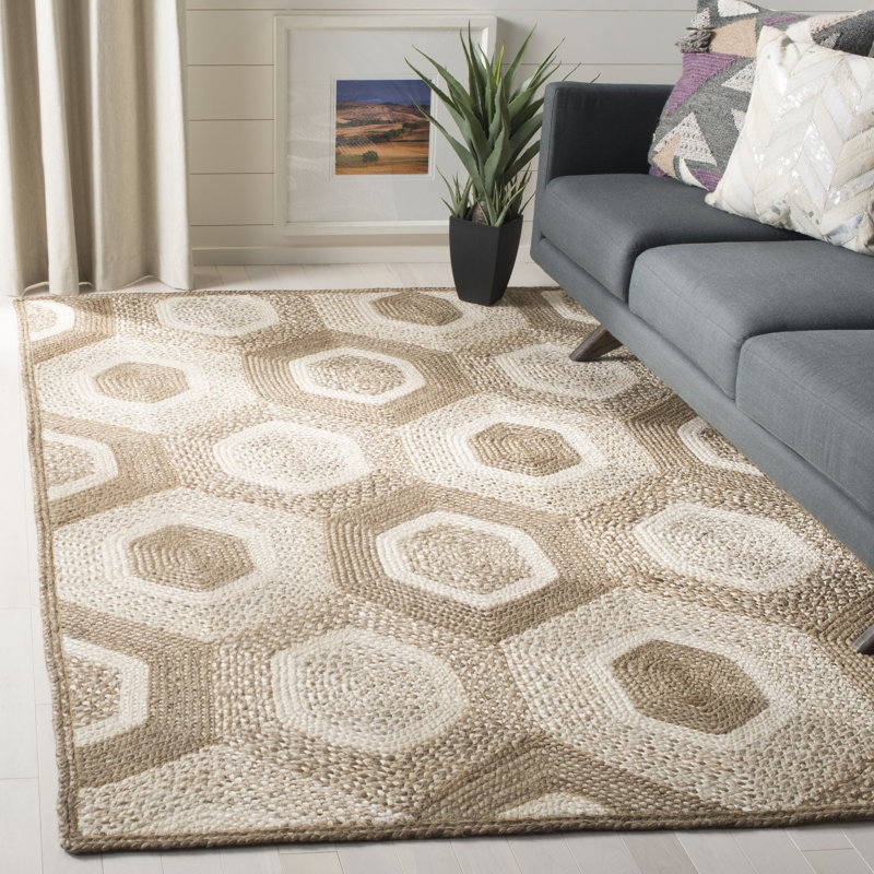 Aliysha Natural Fiber Hand Woven Jute And Cotton With Latex Geometric Rug, Rectangle 4' x 6'
