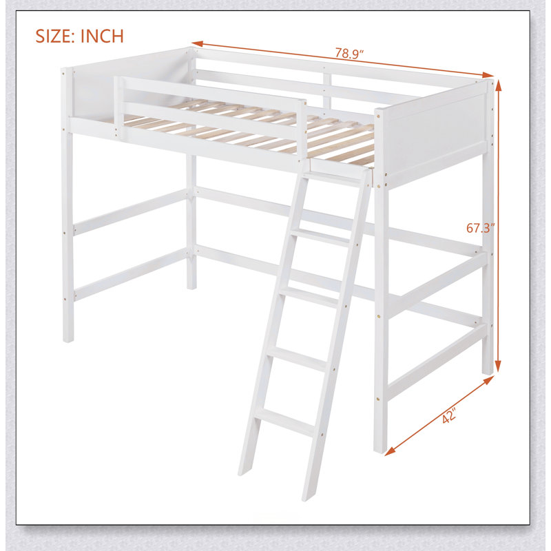 Solid Wood Loft Bed With Ladder, White