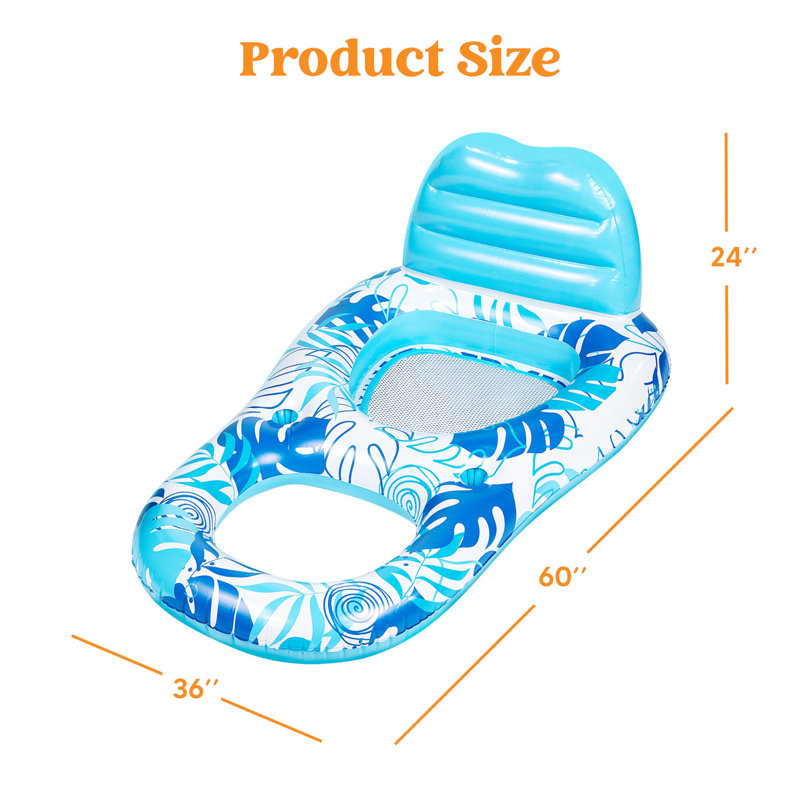 Inflatable Pool Floats Lounger with Cup Holders Foot Rest, Blue/White