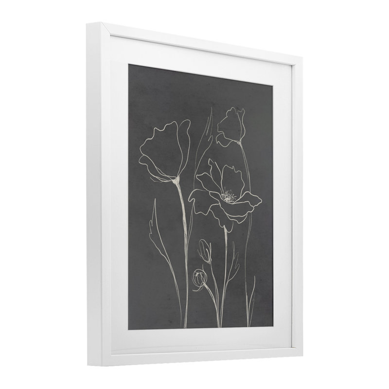 Coquelicots gris minimalistes, reproduction sous verre, conception par Elizabeth Medley, H 21 po x l 17 po