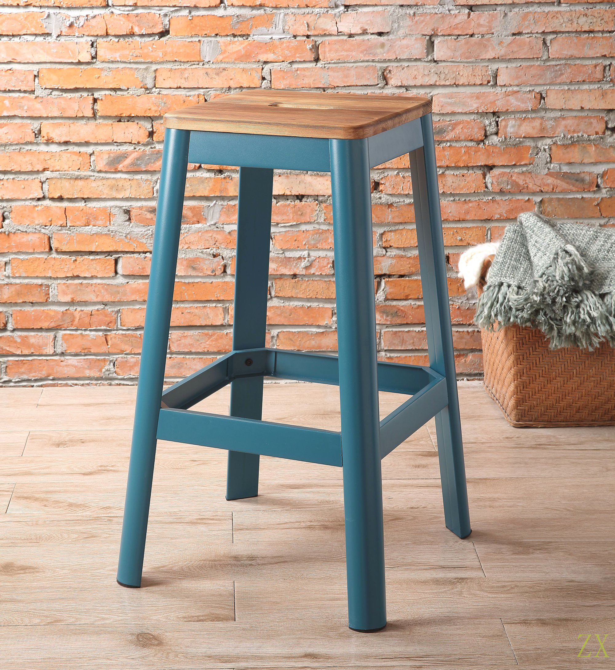 Jacotte Natural & Red Bar Stool (1Pc)