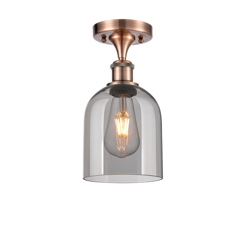 Ballston - Allysson - Plafonnier semi-encastré 6 po 1 lumière - Abat-jour granuleux, Gris fumée clair, Cuivre antique