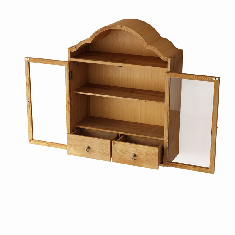Armoire murale en bois massif 30,12 po avec plateau ondulé élégant, rétro rustique vieilli pour la salle à manger, la cuisine et le salon