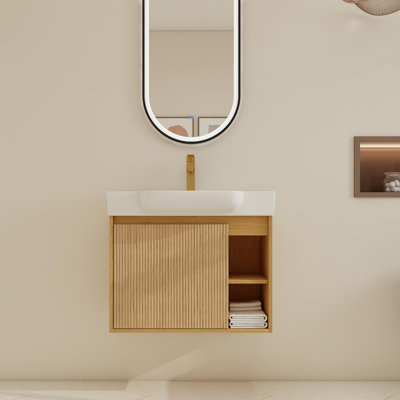 28" Wall-Mounted Single Bathroom Vanity Set  Floating Vanity with Ceramic Top