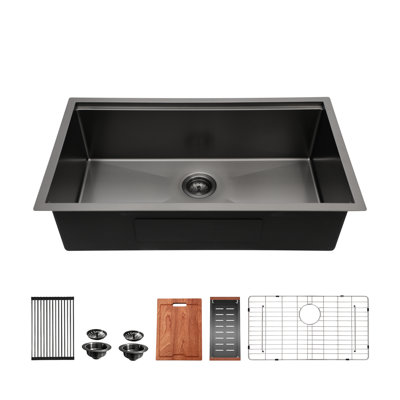 25" Gunmetal Black Drop In Kitchen Sink 18 Gauge Stainless Steel Single Bowl Topmount Kitchen Sink
