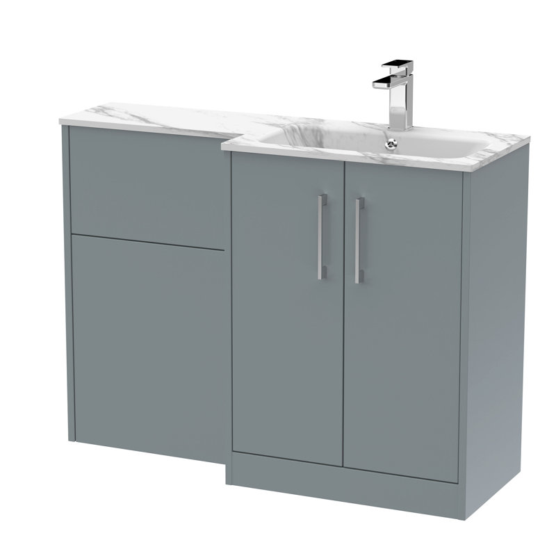 Hudson Reed Juno Coastal Grey 1100mm x 390mm Combination Unit & Stone Basin Right Hand, Coastal Grey, 111cm W, Carrera Marble