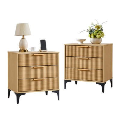 3-Drawer Nightstand,Natural oak, 2 Pcs