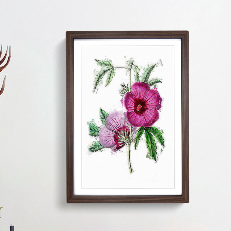 Pink Hibiscus Flowers - Picture Frame Painting Print, 65cm H x 48cm W x 2cm D, Walnut Framed