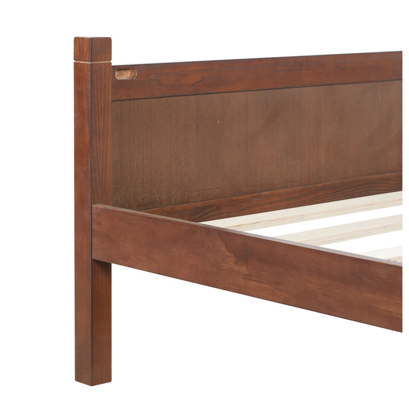 Structure de lit plateforme grand lit avec tête et pied de lit, finition grain de bois de noyer foncé, mobilier de chambre de style campagnard Shaker