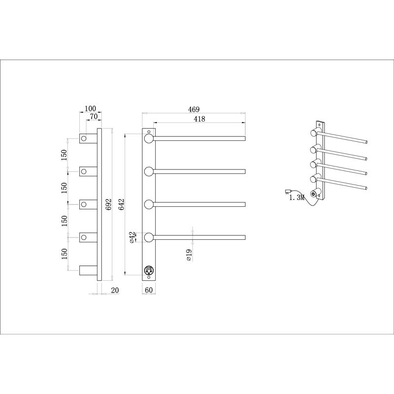 Chauffe-serviettes électrique à séchage rapide - Acier inoxydable doré brossé mural pour salles de bain modernes
