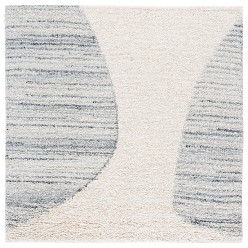 Kwinton 228 Hand Tufted Wool/Recycled Cotton Abstract Indoor Use Only Rug in Ivory/Gray, Square 6'