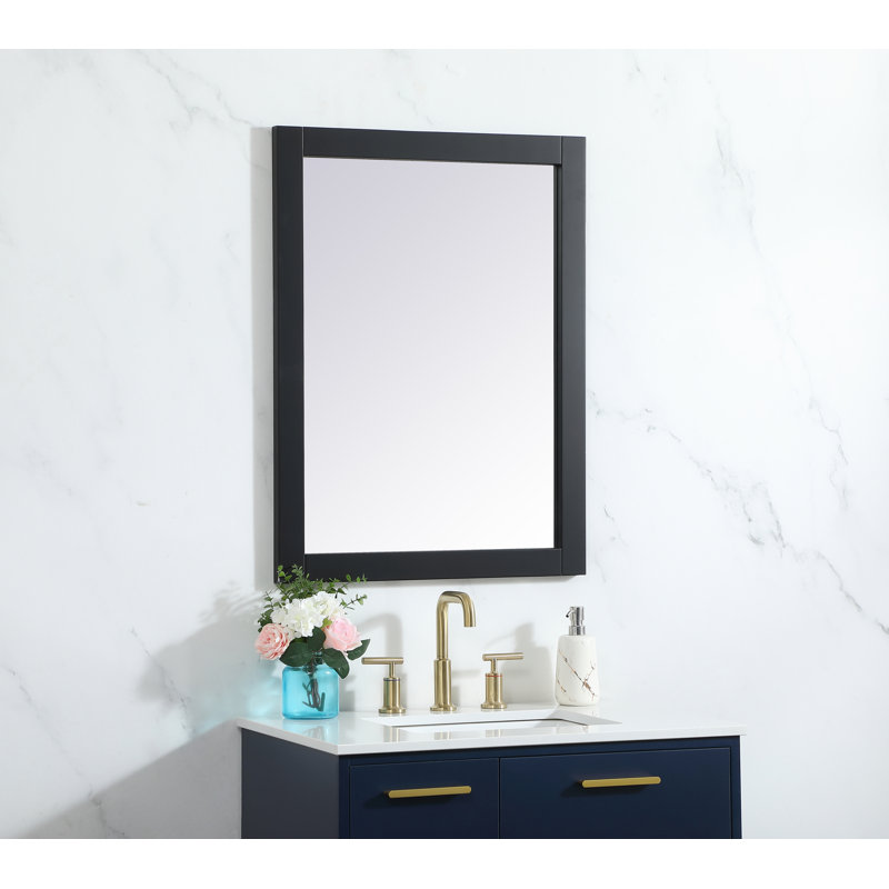 Rosenow Wood Flat Wall Mirror, Black, 36'' H x 27'' W