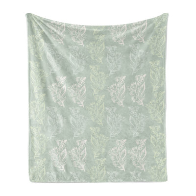 Ambesonne Botanical Fleece Throw Blanket Continuous Flowers Motif Pale Sage Green White