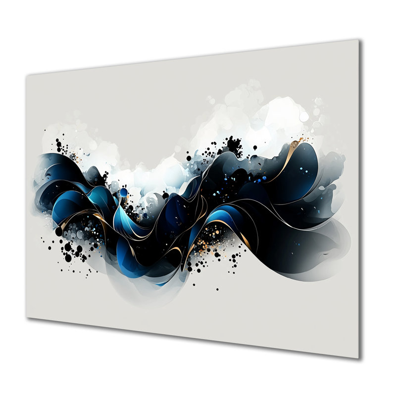 «Geometric Rift Of Aqua Waves V», art mural abstrait en métal imprimé géométrique, H 30 po x l 40 po x P 0,84 po