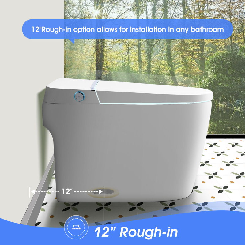 Toilette intelligente bidet avec siège chauffant, séchoir à air chaud, chasse d'eau automatique et capteur de pied, toilette allongée une pièce