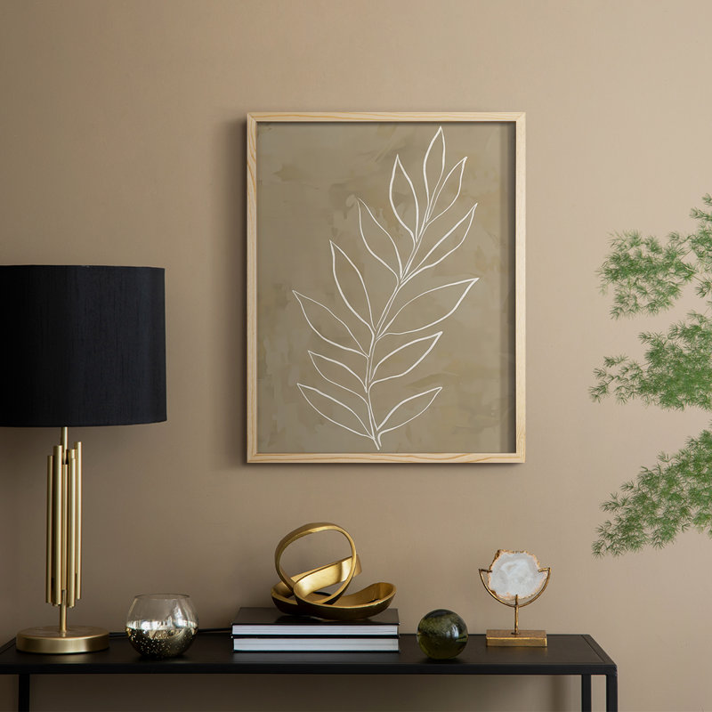 «Leaf Line Art III», reproduction encadrée - bois massif, H 21 po x l 17 po, Naturel