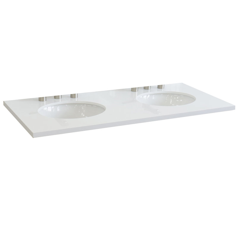 Plateau de meuble-lavabo double 49 po en blanc avec lavabo