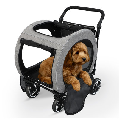 3-in-1 Pet Stroller For Medium Dogs Cats Up To 50 Lbs, Detachable Carrier Car Seat With Adjustable Handle, Foldable 4 Wheels Dog Stroller With Suspension & Breathable Mesh For Travel, Grey