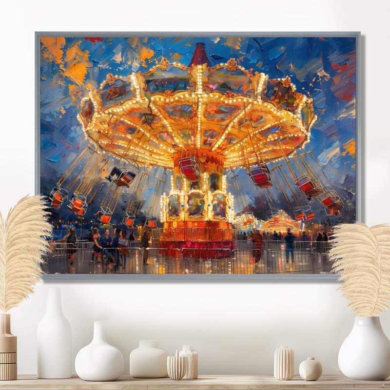 Amusement Parks Carrousel Carnival Colors - Reproduction d'art mural parcs d'attractions, Encadrement argenté
