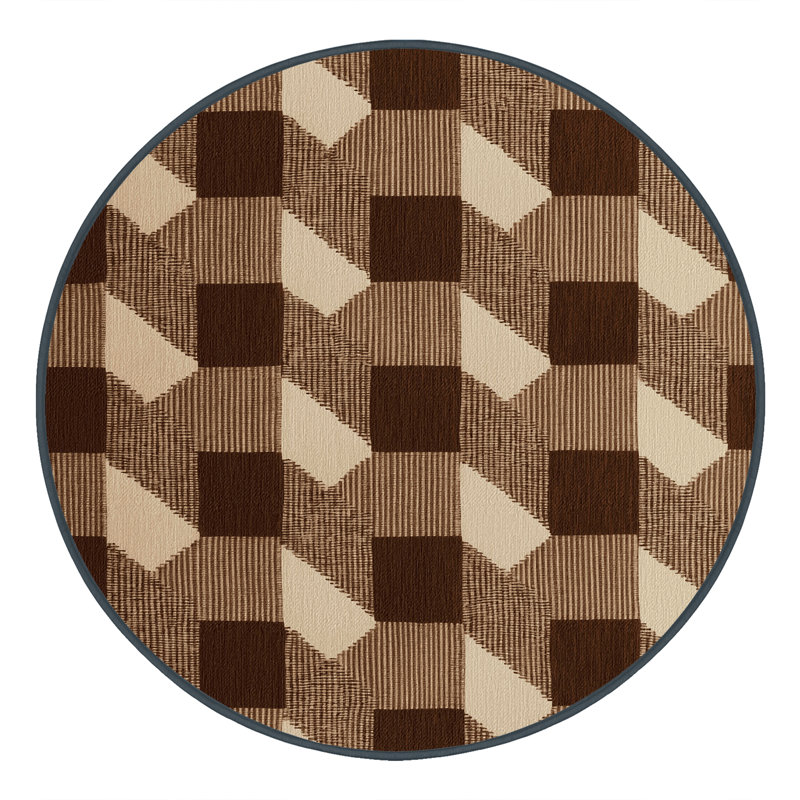 Machine Washable Checkered Brown Area Rug, Round 8'