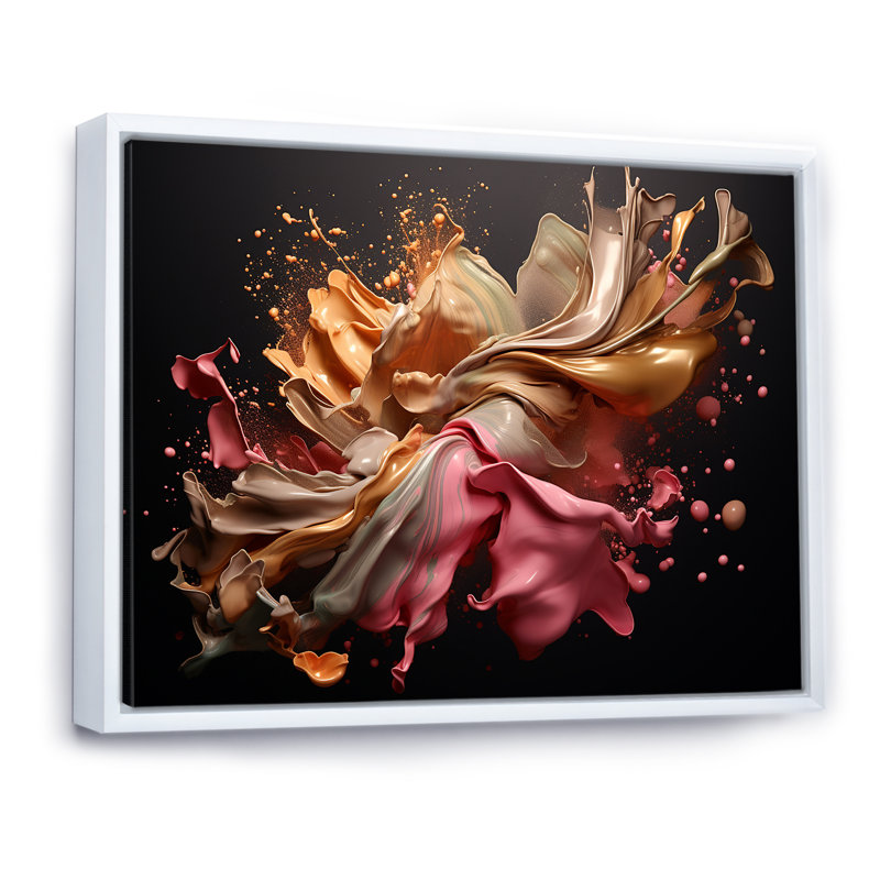 «Sudden Joy Abstract» rose et or Splash I - impression, H 12 po x l 20 po x P 1 po, Cadre flottant blanc