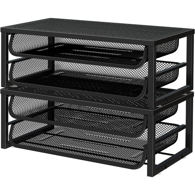 2 Pack 2-Tier Metal Monitor Stand Riser And Computer Desk Organizer With 2 Drawer For Laptop, Computer, Imac, Black