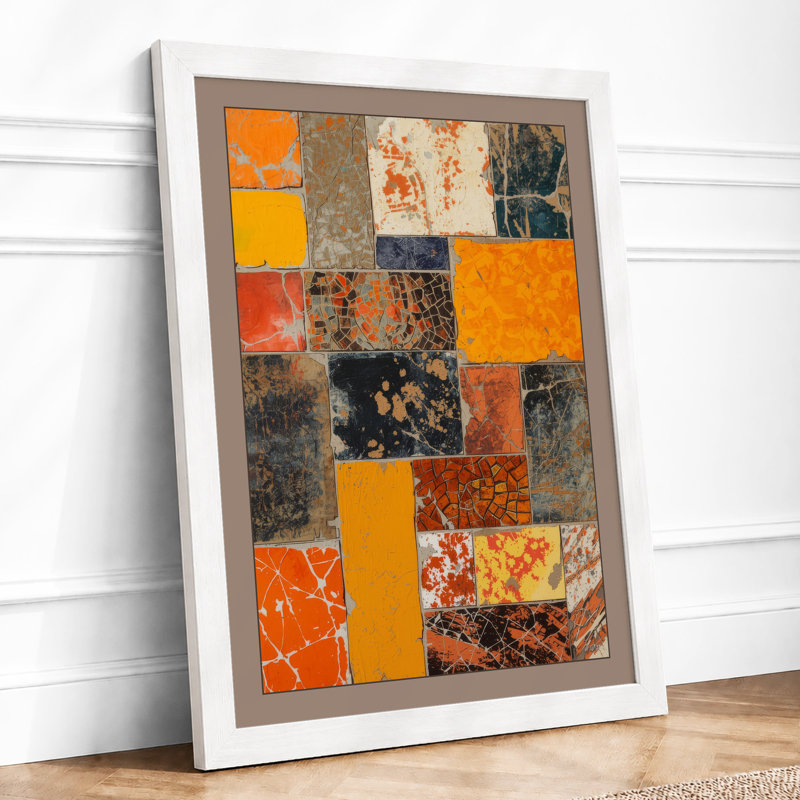 Weathered Tile Grid Industrial - Framed Print, A1 - 84.1 x 59.4 cm, White