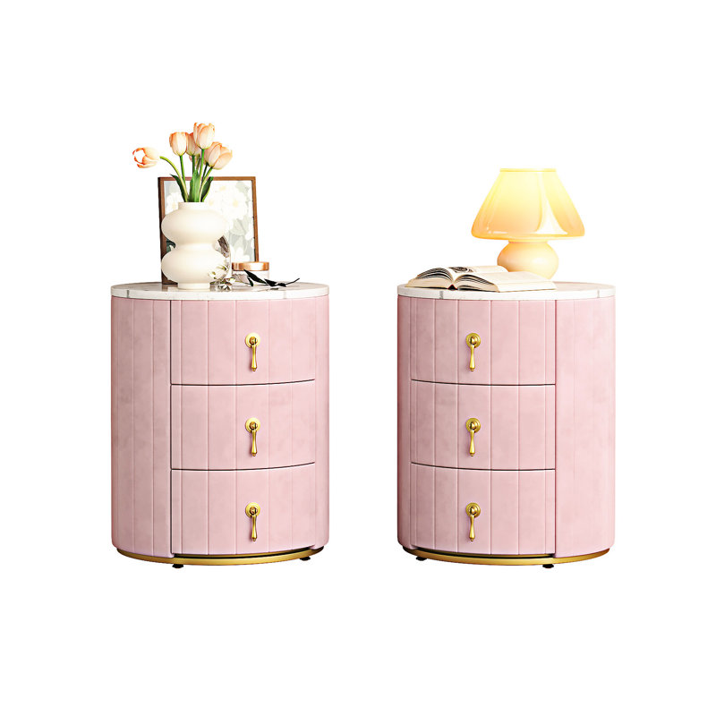 Table de chevet rembourrée avec 2 tiroirs, Rose