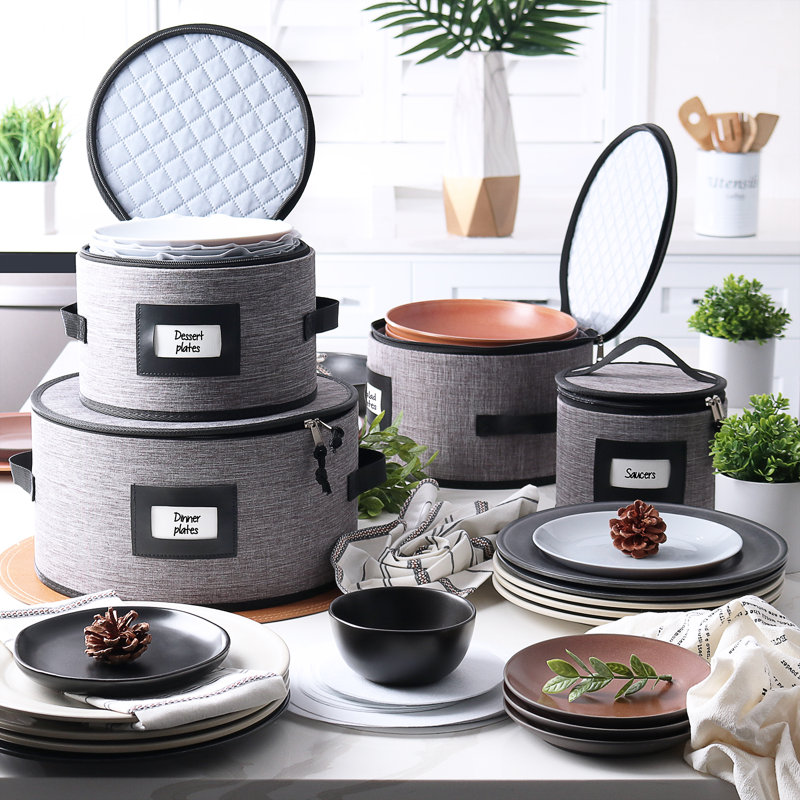 8-Piece Hard Shell China Dinnerware Storage Containers Set, Gray