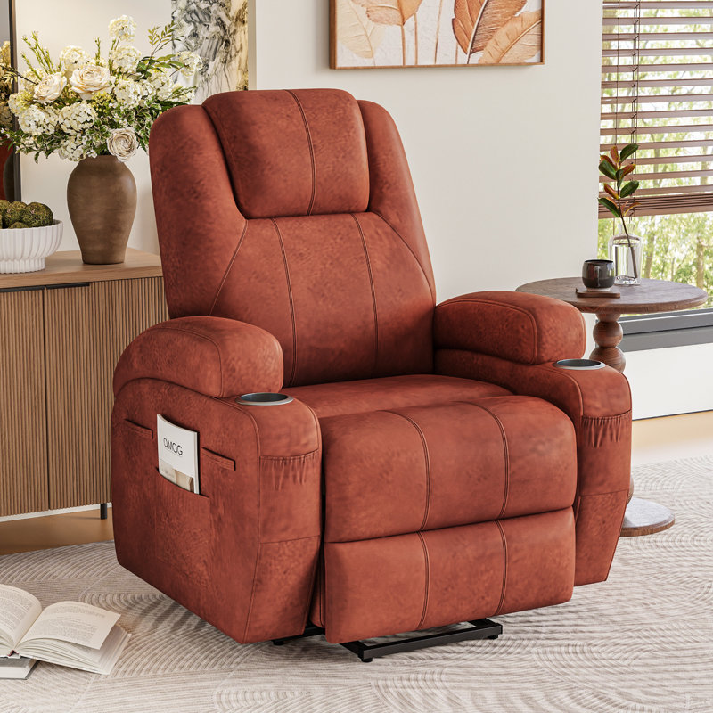 New Fabric Leathaire Electric Lift Recliner With Massage Function, Brown Faux Leather