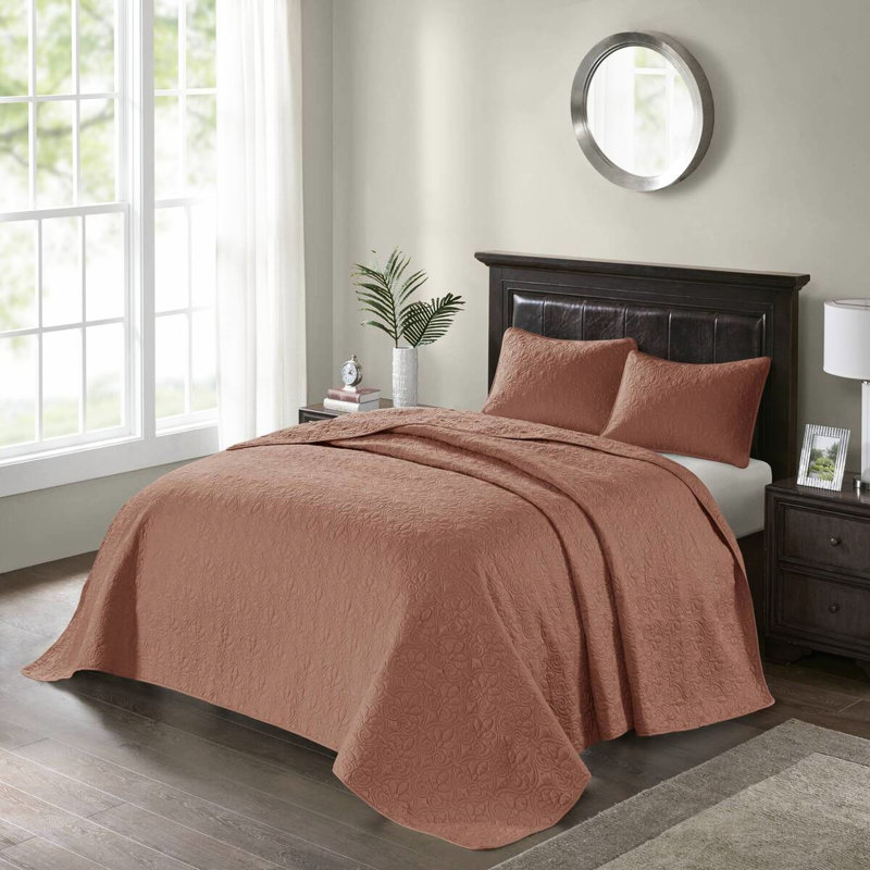 Courtepointe réversible en argile rouge très grand / très grand pour très grand lit - literie été et chaleur, courtepointe, bourre en coton prélavé, 2 taies décoratives incluses, lavable à la machine en mélange d'hiver, assorti