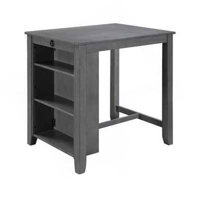 Gregorio 36" Gray Finish Small Space Counter Height Dining Table With USB Charging Ports And Shelves