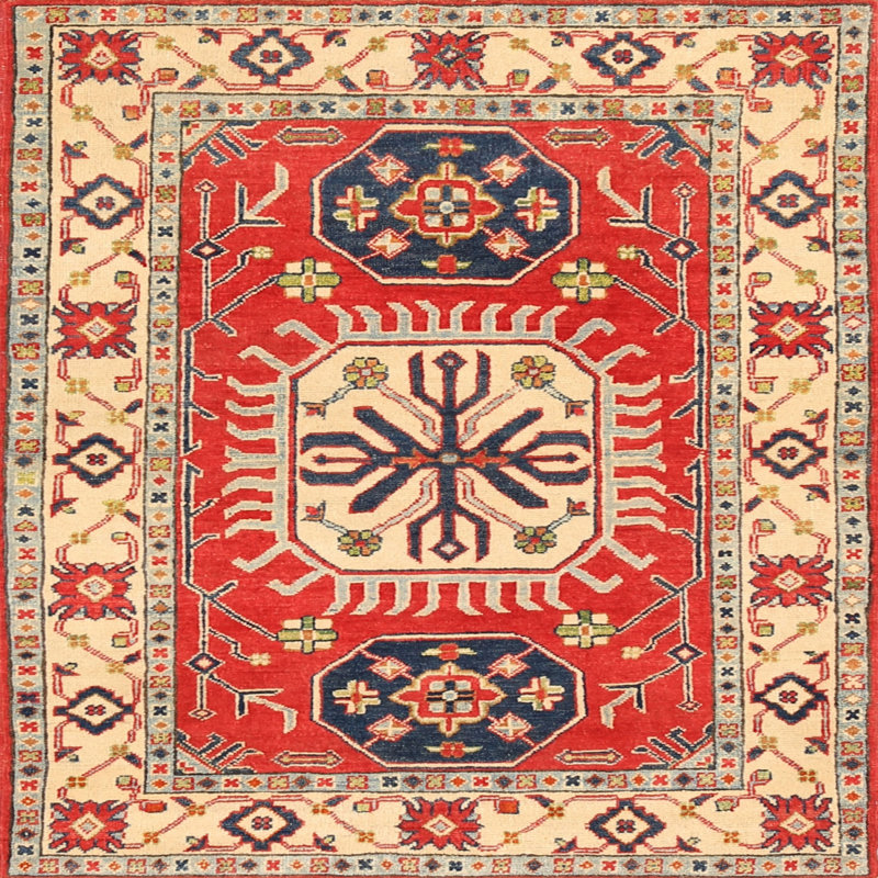Tapis oriental beige / rouge, Carré 8 pi