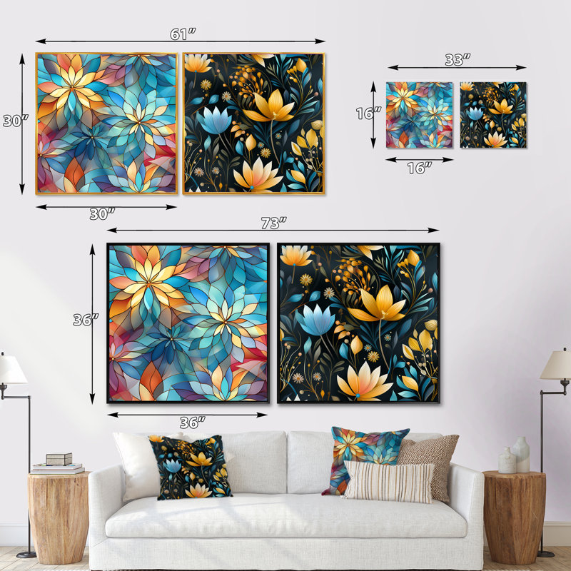 Engelman - Ensemble de 2 collages carrés abstraits, Cadre flottant noir, H 36 po x l 73 po