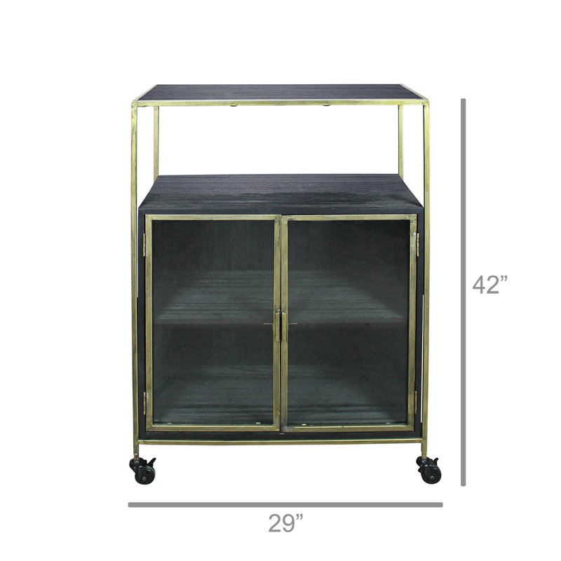 Rolling Wood and Brass Bar Cart